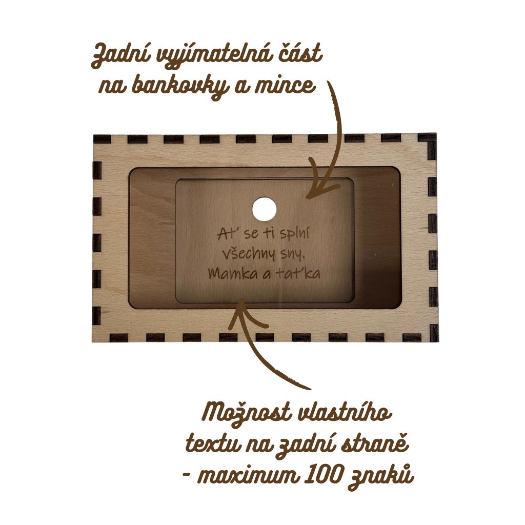 Dřevěná pokladnička na peníze - originální dárek k narozeninám